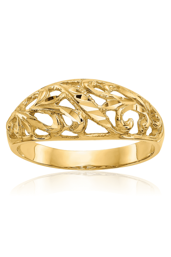 14K Solid Yellow Gold Paisley Chunky Dome Statement Ring