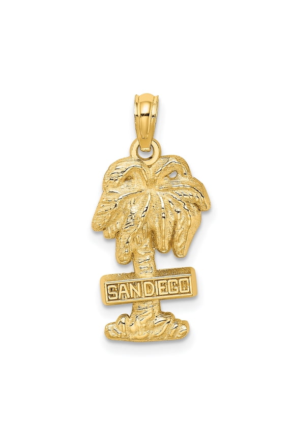14k Yellow Gold Palm Tree Pendant with San Diego Design, Tropical Vacation Jewelry for Women or Unisex, Coastal Travel Souvenir Charm, Beach Lifestyle California Accessory
