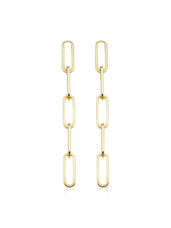Au Naturale 14k Yellow Gold Paper Clip Chain Dangle Earrings (1.6 inches long)