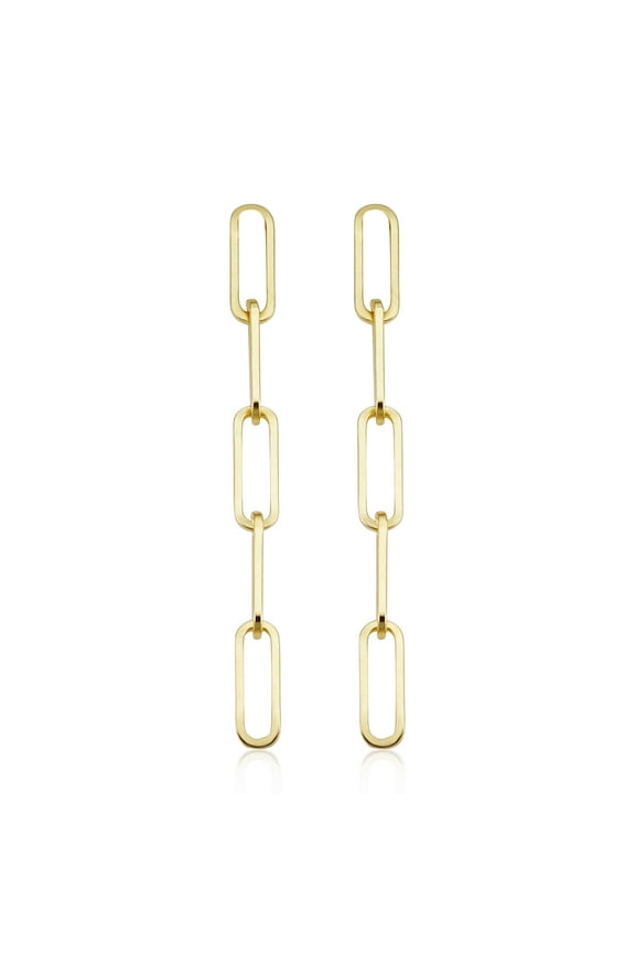 Au Naturale 14k Yellow Gold Paper Clip Chain Dangle Earrings (1.6 inches long)