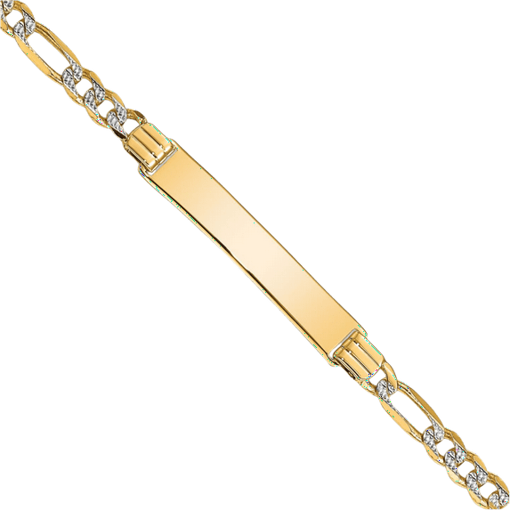 14K Solid Yellow Gold Figaro Link Name Bar Identification ID Bracelet