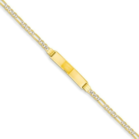14k Yellow Gold Pave Figaro ID Bracelet - 3.4 Grams - 7 Inch - 3.25mm - Lobster Claw