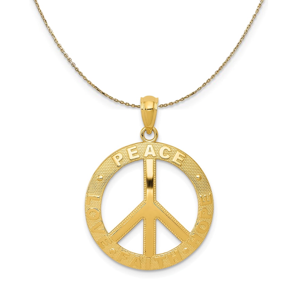 14k Yellow Gold Peace Hope Faith Love Peace Sign Necklace 18