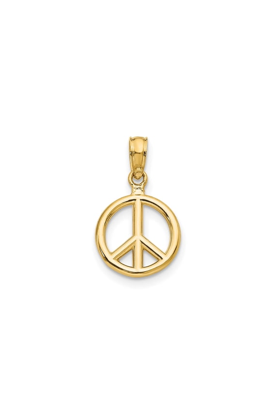 14k Yellow Gold Peace Sign Pendant for Women or Unisex, Boho Spiritual Necklace Charm, Retro Symbol of Harmony Unity and Love, Minimalist Cultural Expression Jewelry