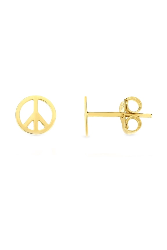 14k Yellow Gold Peace Sign Stud Earrings