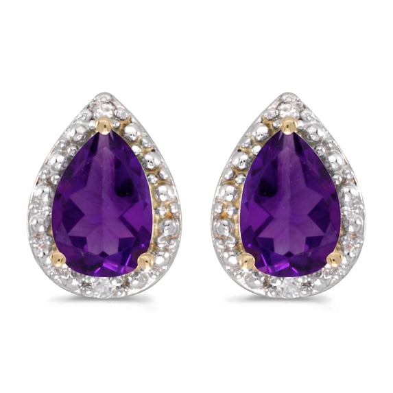 14k Yellow Gold Pear Amethyst And Diamond Earrings