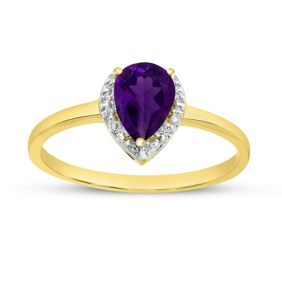 14k Yellow Gold Pear Amethyst And Diamond Ring