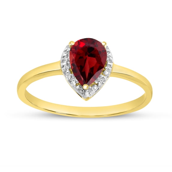 14k Yellow Gold Pear Garnet And Diamond Ring