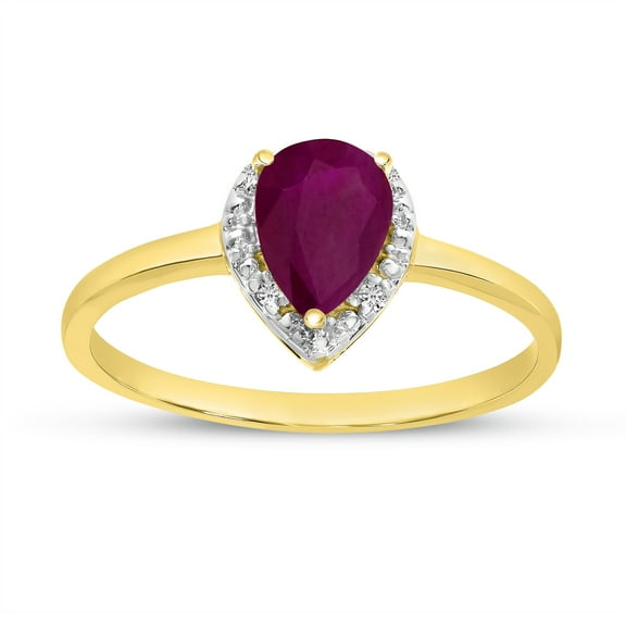 14k Yellow Gold Pear Ruby And Diamond Ring