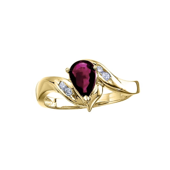 14k Yellow Gold Pear Ruby And Diamond Swirl Ring