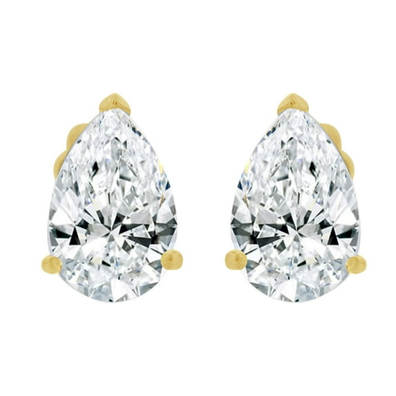 14k Yellow Gold, Pear Teardrop Shape 5mm Stud Earring Created CZ Crystals