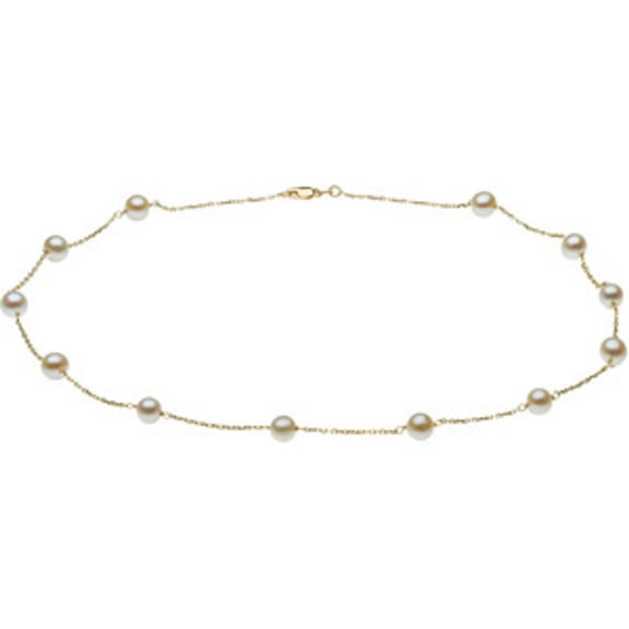14k Yellow Gold Pearl Station Necklace Fine Jewelry for Women Gifts for Her, 16"