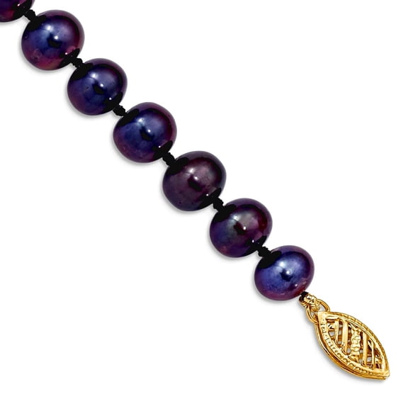 14k Yellow Gold Pearl clasp 7-7.5mm Black Freshwater Onion Freshwater Cultured Pearl Bracelet 7.5 Inch Link Bracelet for