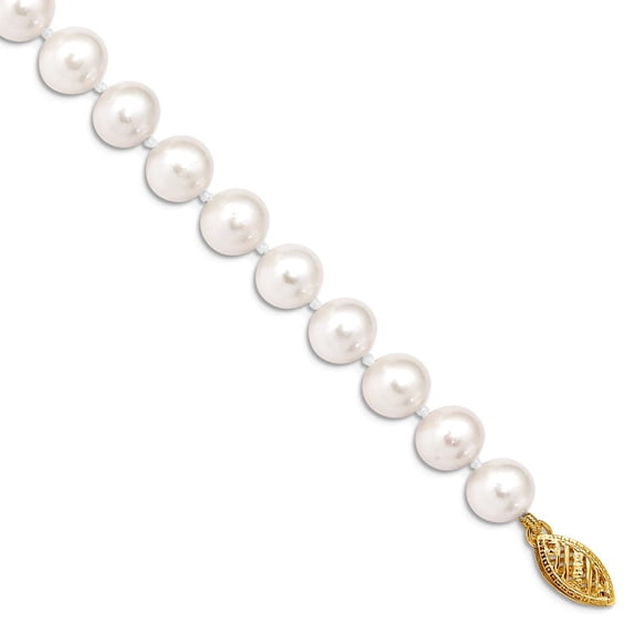 14k Yellow Gold Pearl clasp 7-7.5mm White Freshwater Onion Freshwater Cultured Pearl Bracelet 7.5 Inch Link Bracelet for