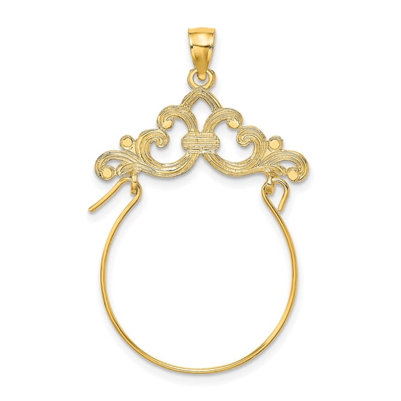 14k Yellow Gold Pendant Holder Earring for Women, Vintage Baroque Style with Filigree Scrollwork, Classic Drop Design for Charms, Elegant Traditional Jewelry with Polished Finish