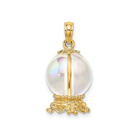 14k Yellow Gold Pendant for Women with Clear Crystal Orb Design, Spiritual Boho Necklace for Insight, Mystical Energy, Metaphysical Healing, Intuition, and Fashion Style