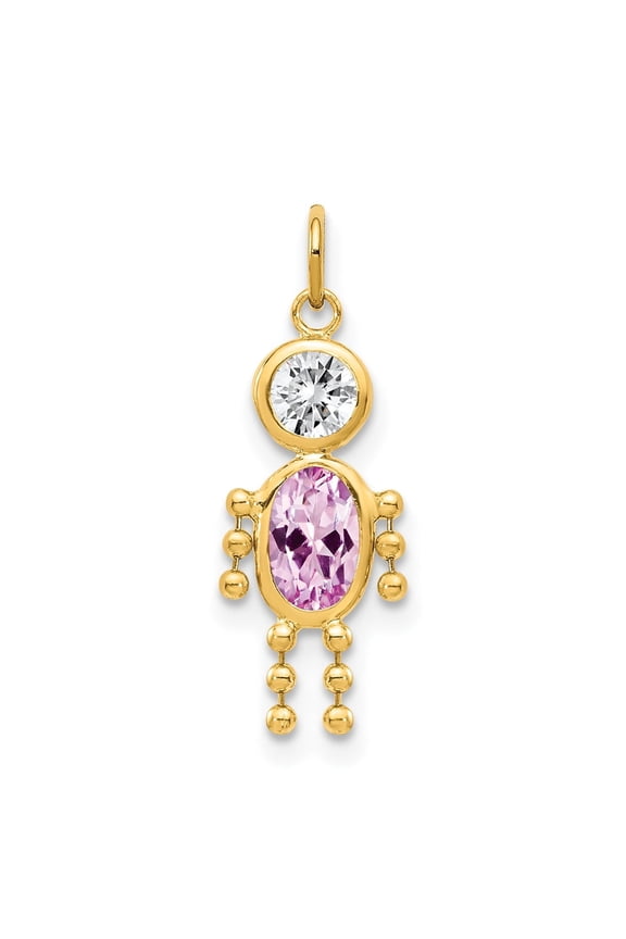 14k Yellow Gold Pendant for Women with Oval Pink and Round White Gemstones, Sentimental Birthstone Charm, Symbolic Family Jewelry for Moms, Dainty Personalized Necklace