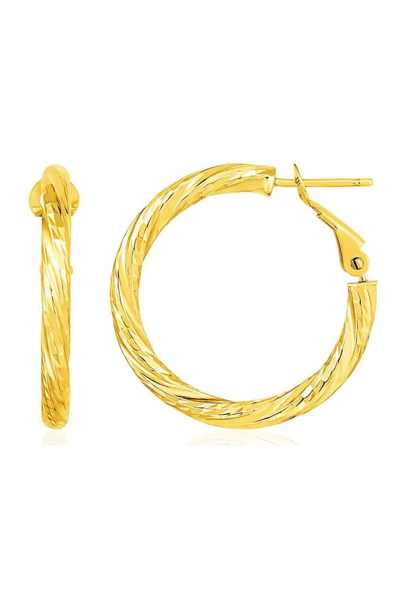 14k Yellow Gold Petite Twisted Round Hoop Earrings Weight 2.6 grams