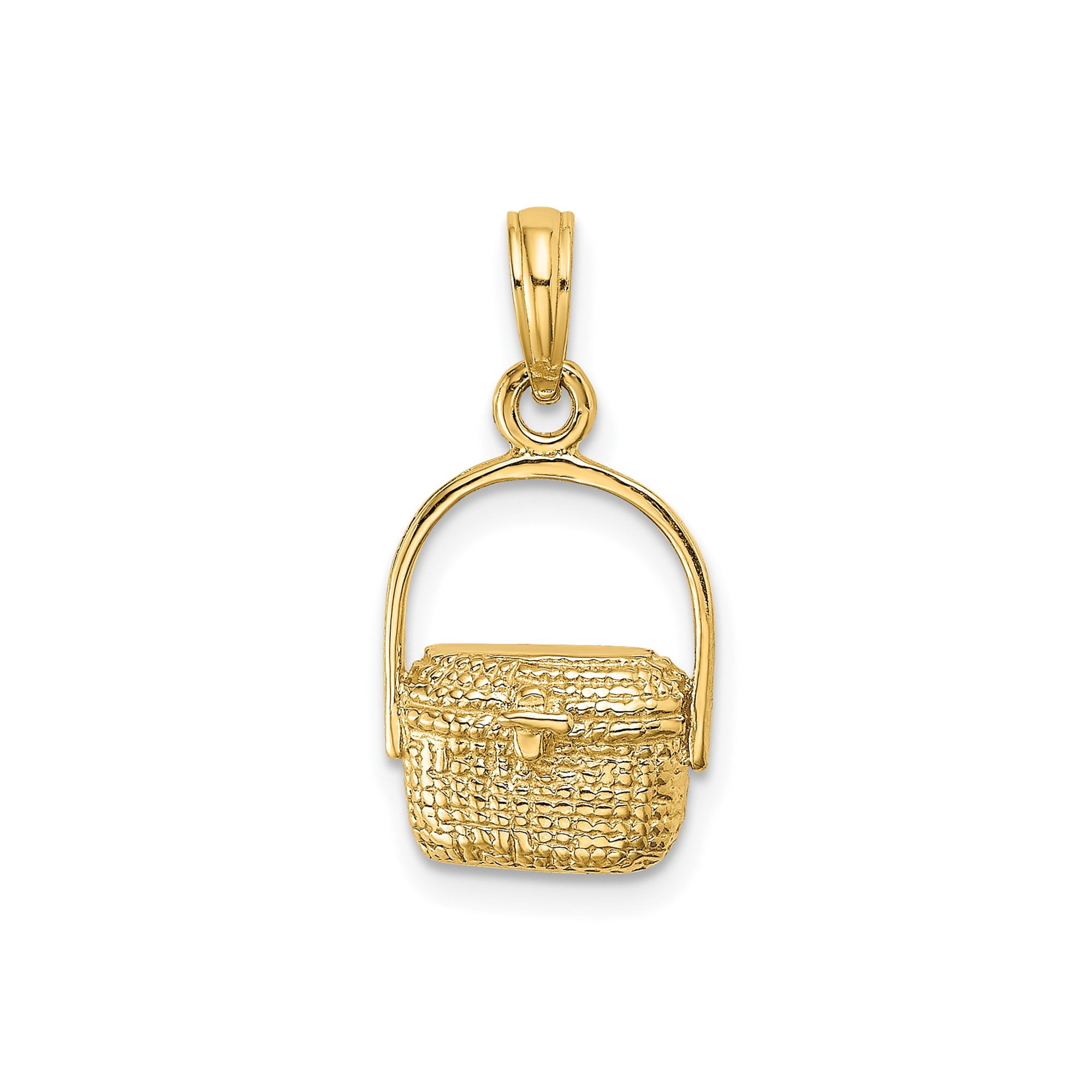 Pinic Hinge 14k Yellow Gold Picnic Basket Pendant Charm, Woven Texture Unisex ...