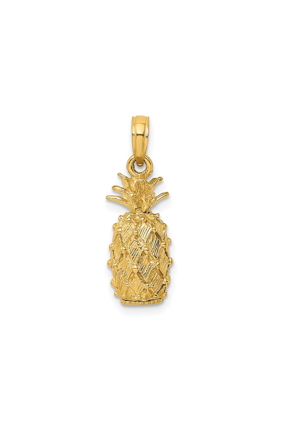 14k Yellow Gold Pineapple Pendant Charm for Women or Unisex, Tropical Fruit Design, Symbol of Hospitality and Warmth, Summer Beach Necklace Accessory, Real Gold Jewelry for Custom Chains