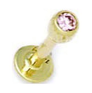 14k Yellow Gold Pink Cubic Zirconia 14 Gauge Ball Shaped Body Piercing Jewelry Labret Stud