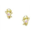 thumbnail image 1 of 14k Yellow Gold Pink Cubic Zirconia Dancing Teddy Bear Screw-Back Earrings - Measures 8x6mm, 1 of 2