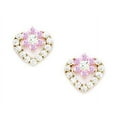 thumbnail image 1 of 14k Yellow Gold Pink Cubic Zirconia Heart Screw-Back Earrings - Measures 9x9mm, 1 of 2