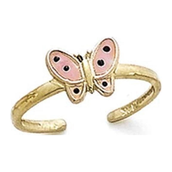 14k Yellow Gold Pink Enamel Butterfly Toe Ring - .9 Grams