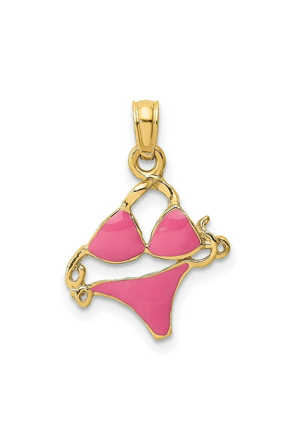 14k Yellow Gold Pink Enameled Bikini Bathing Suit Charm Pendant Fine Jewelry For Women Gifts For Her