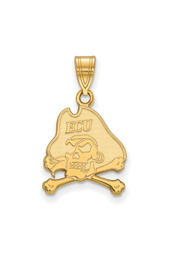 14k Yellow Gold Pirate Skull Pendant with ECU Hat, East Carolina University NCAA Charm for Men and Women, College Sports Jewelry Symbolizing School Spirit and Loyalty