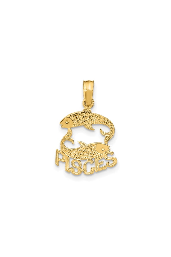14k Yellow Gold Pisces Pendant with Two Fish, Zodiac Charm Necklace for Women or Unisex, Astrology Jewelry Symbolizing Intuition, Emotion, and Spirituality