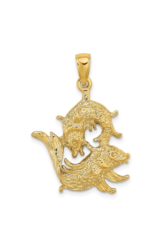 14k Yellow Gold Pisces Zodiac Pendant with Koi Fish Yin Yang Design, Astrology Necklace for Women or Unisex, Spiritual Water Sign Jewelry, Celestial Symbol of Balance and Intuition