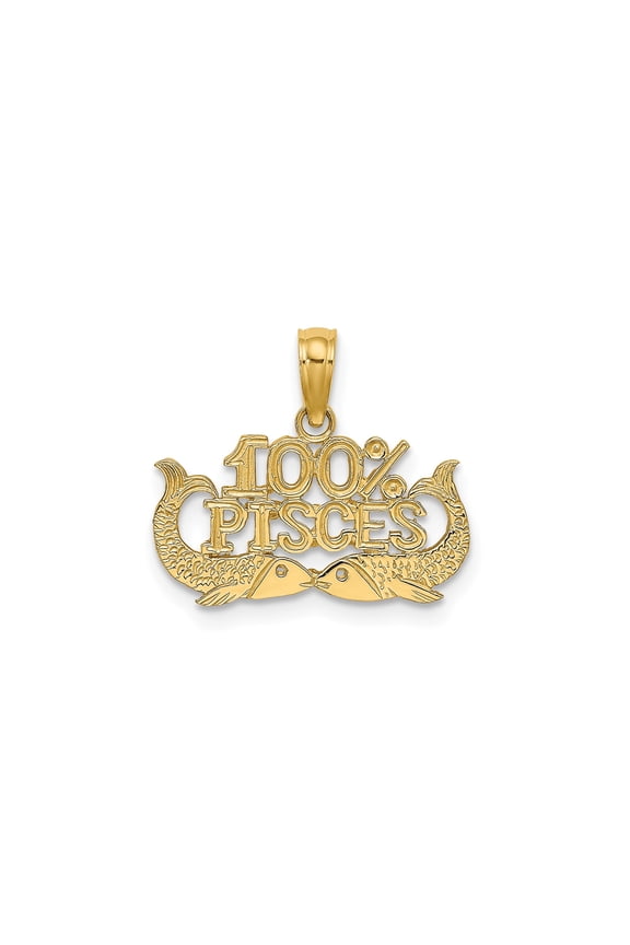 14k Yellow Gold Pisces Zodiac Pendant Charm, Two Fish Astrology Design, Polished