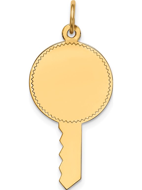 14K Yellow Gold Plain .011 Gauge Engravable Key 28x15mm Disc Charm