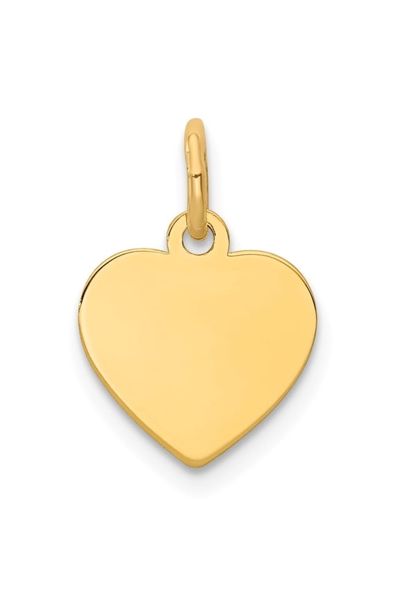 14k Yellow Gold Plain .011 Gauge Engraveable Heart Disc Charm - .3 Grams - Measures 16x10mm Wide