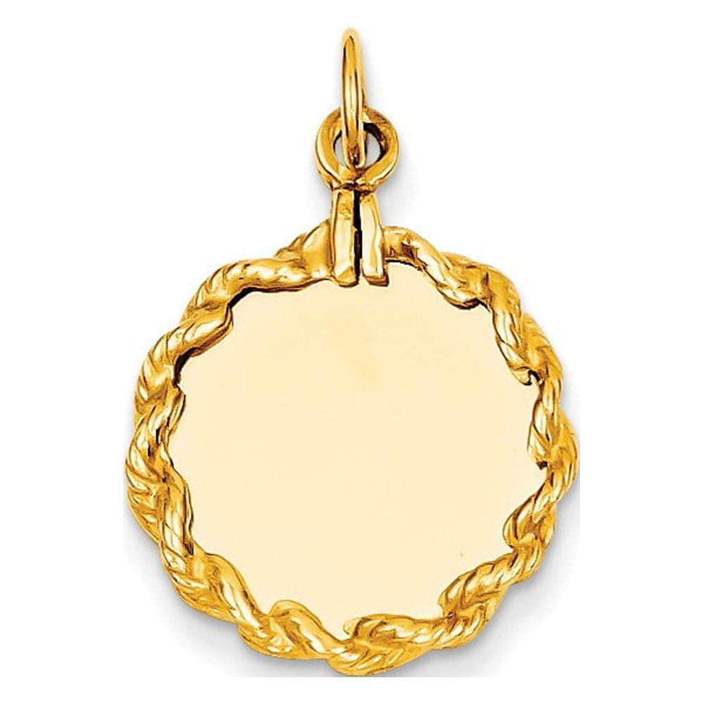 14k Yellow Gold Plain .013 Gauge Circular Engravable Disc with Rope Charm -  Walmart.com