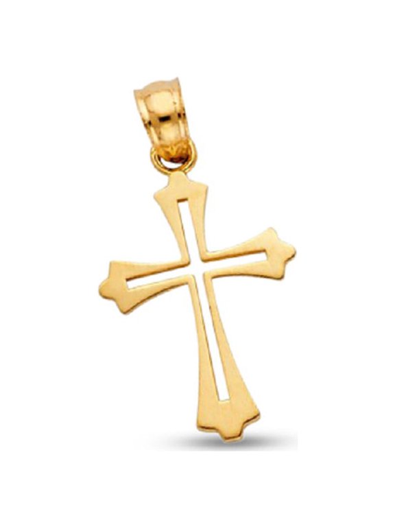 14k Yellow Gold Plain Budded Cross Charm Crucifix Pendant Christian Religious Classic 18 x 13 mm