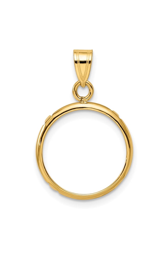 14k Yellow Gold Plain Edge Prong Setting Coin Bezel Pendant Mounting - Fits 15mm