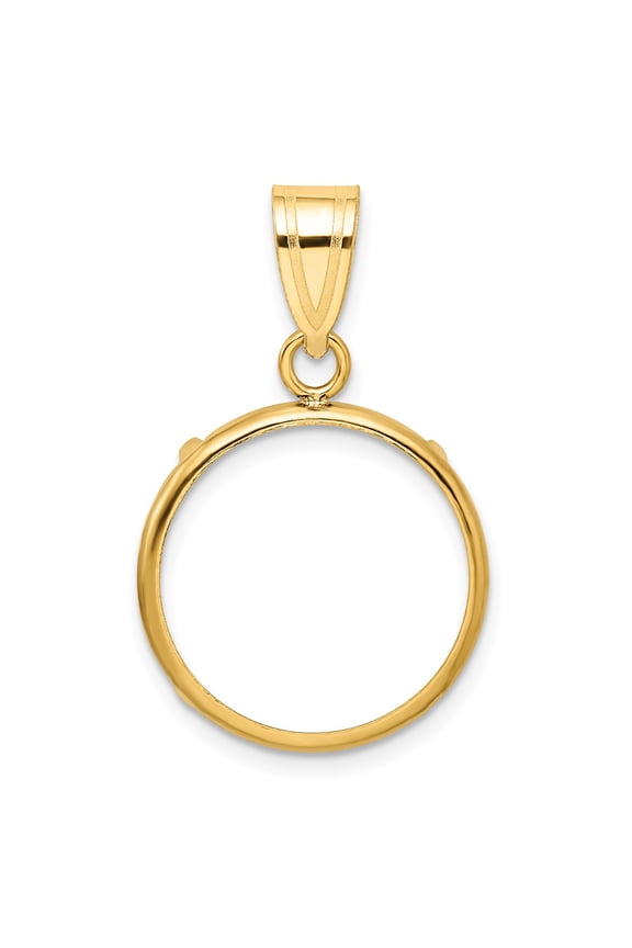 14k Yellow Gold Plain Edge Prong Setting Coin Bezel Pendant Mounting - Fits 17.8mm