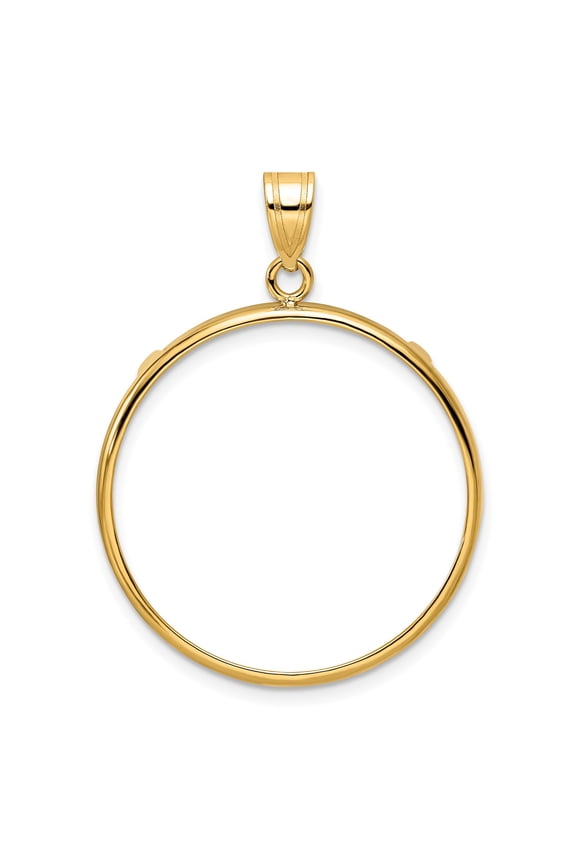 14k Yellow Gold Plain Edge Prong Setting Coin Bezel Pendant Mounting - Fits 27mm