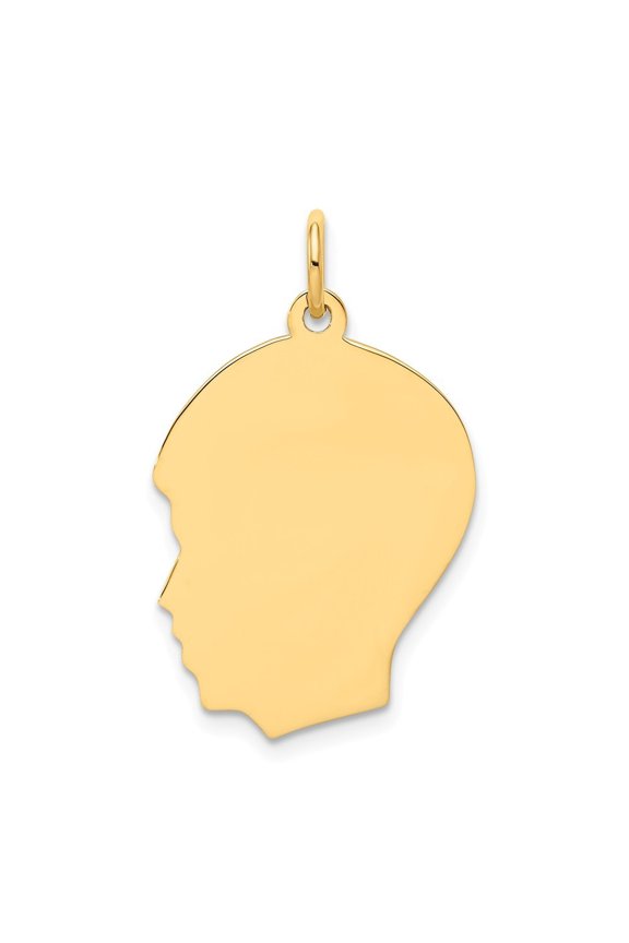 14k Yellow Gold Plain Med .011 Gauge Facing Left Boy Head Charm - 1.0 Grams - Measures 27x17mm Wide