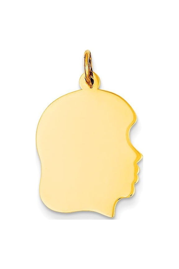 14k Yellow Gold Plain Med .013 Gauge Facing Right Girl Head Charm - Measures 27x17mm Wide