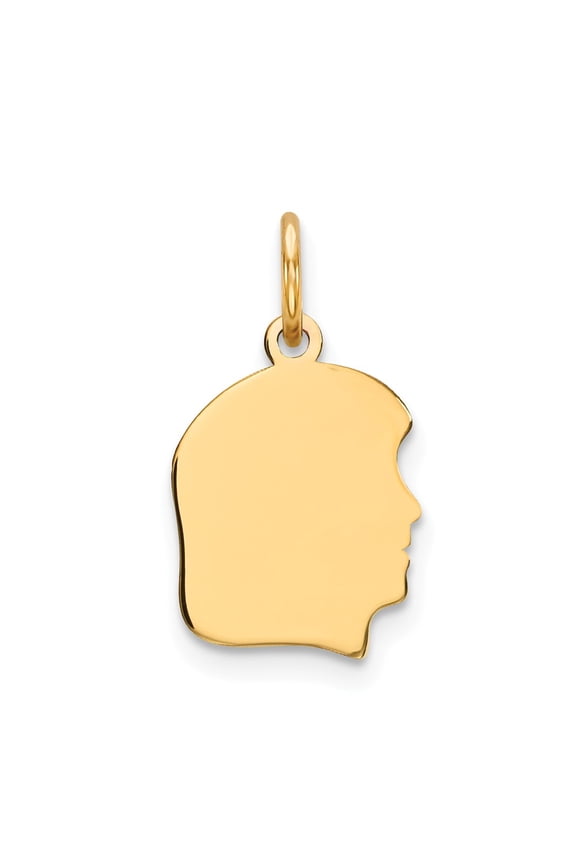14k Yellow Gold Plain Small .009 Gauge Facing Right Engravable Girl Head Charm
