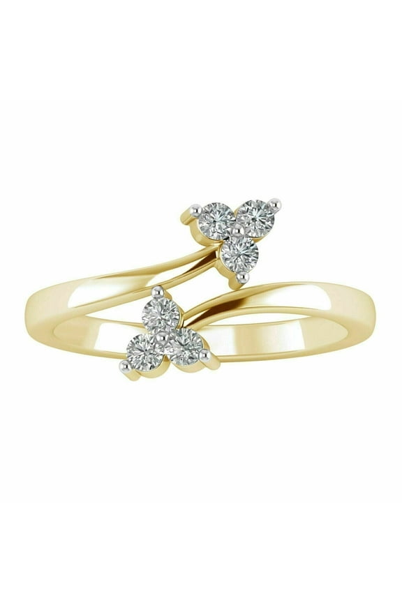 14k Yellow Gold Plated 0.12Ct Round Cut White Diamond Bypass Women's Toe Ring