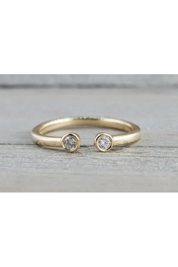 14k Yellow Gold Plated 0.3Ct Round Cut Lab Created Diamond Engagement Ring Plated Bezel Set Open