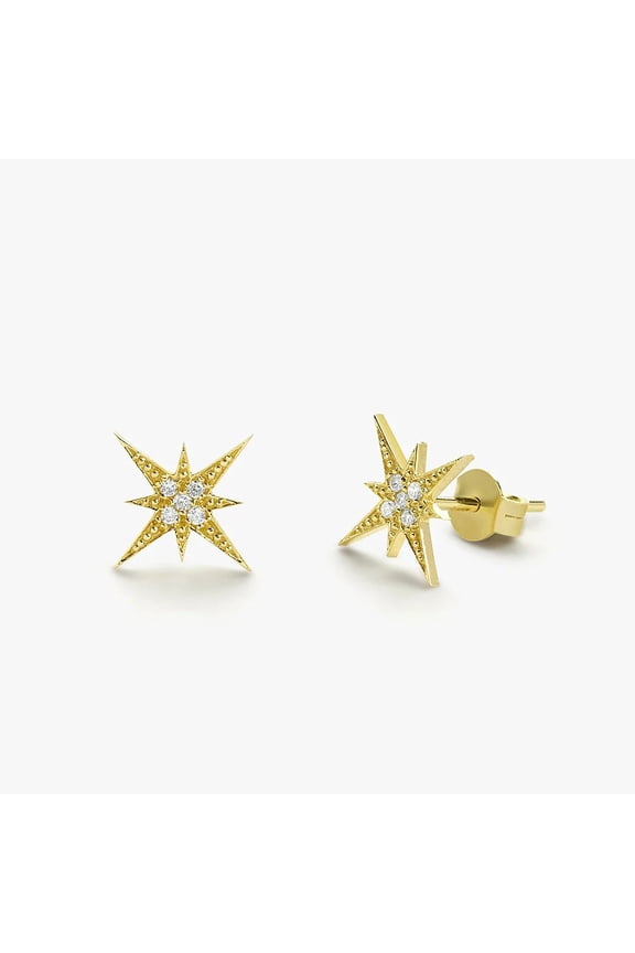 14k Yellow Gold Plated 1.00 Ct Round Cut Natural Moissanite Starburst Stud Earrings, Women’s Special Occasion Jewelry, Perfect Gift for Her
