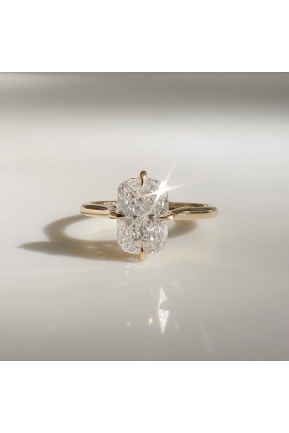 14k Yellow Gold Plated 1.5 CT Elongated Cushion Cut Moissanite Engagement Ring Hidden Halo Solitaire Bridal Ring for Women