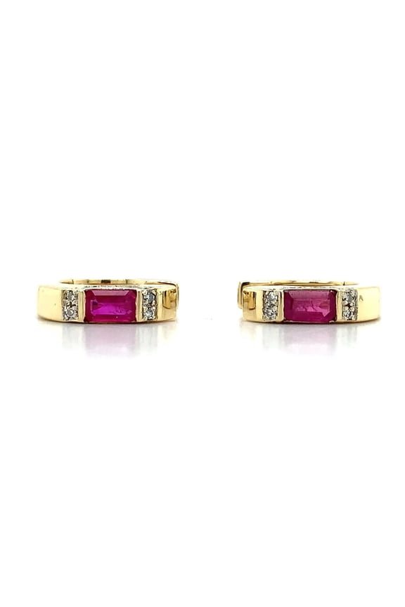 14k Yellow Gold Plated 1Ct Emerald Lab Created Ruby & Round Diamond Huggie Earrings For Women's