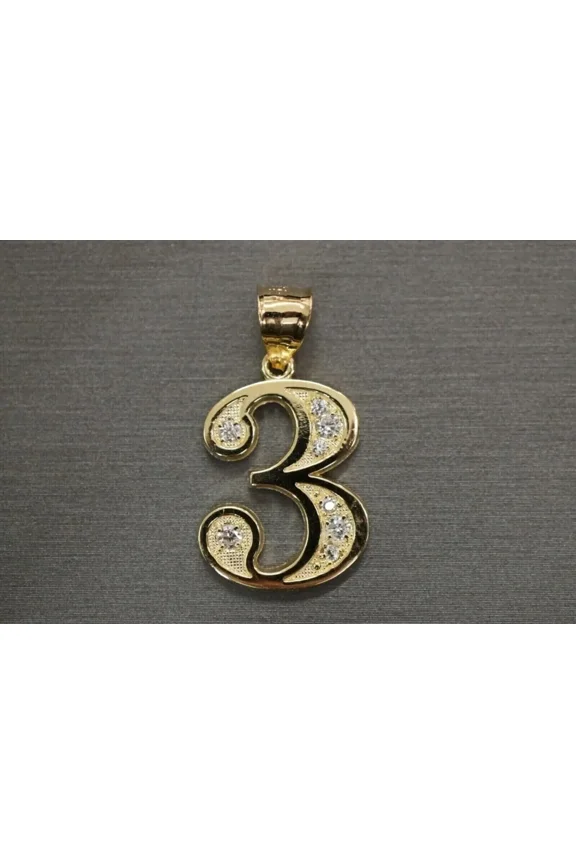 14k Yellow Gold Plated 1Ct Round Cut Lab Created Diamond Number "3" Initial Pendent