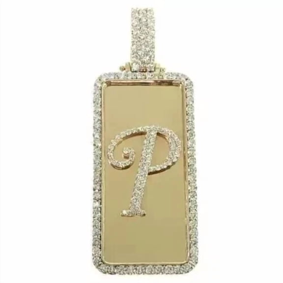 14k Yellow Gold Plated 2CT Round Cut Lab Created Diamond Custum Initial Letter Pendant